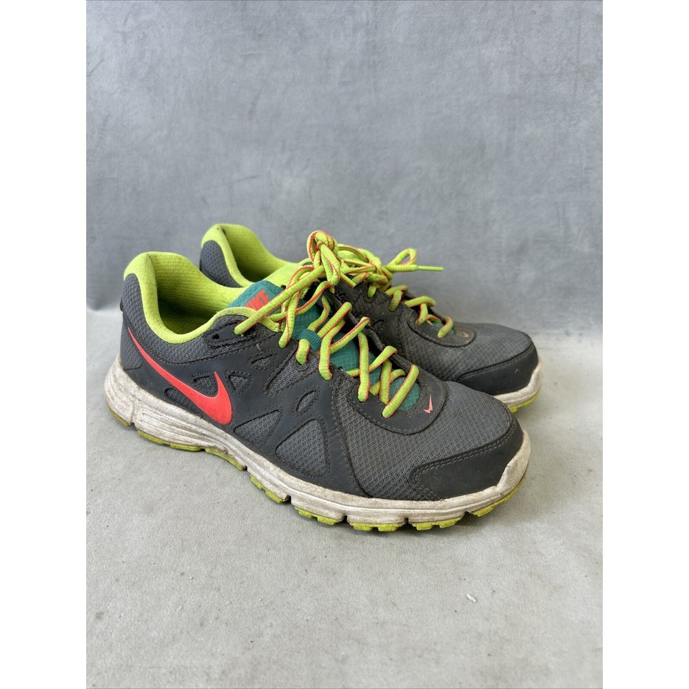 NIKE Revolution 2 Shoes Womens Size 8 Gray Pink Neon Green Athletic Running